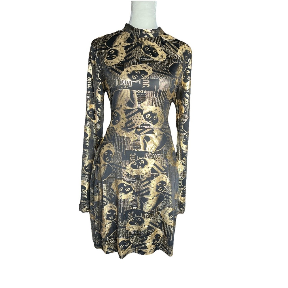 Starlette Gold Marilyn Monroe Style Print Backless Lace-Up Dress Size‎ L